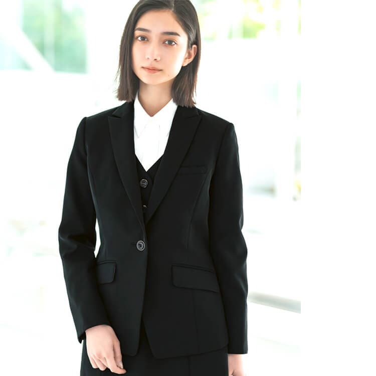 【事務服スーツジャケット】「動きやすさ抜群！」オフィスユニフォーム・家庭洗濯可 5～19号  ブラック/ネイビー