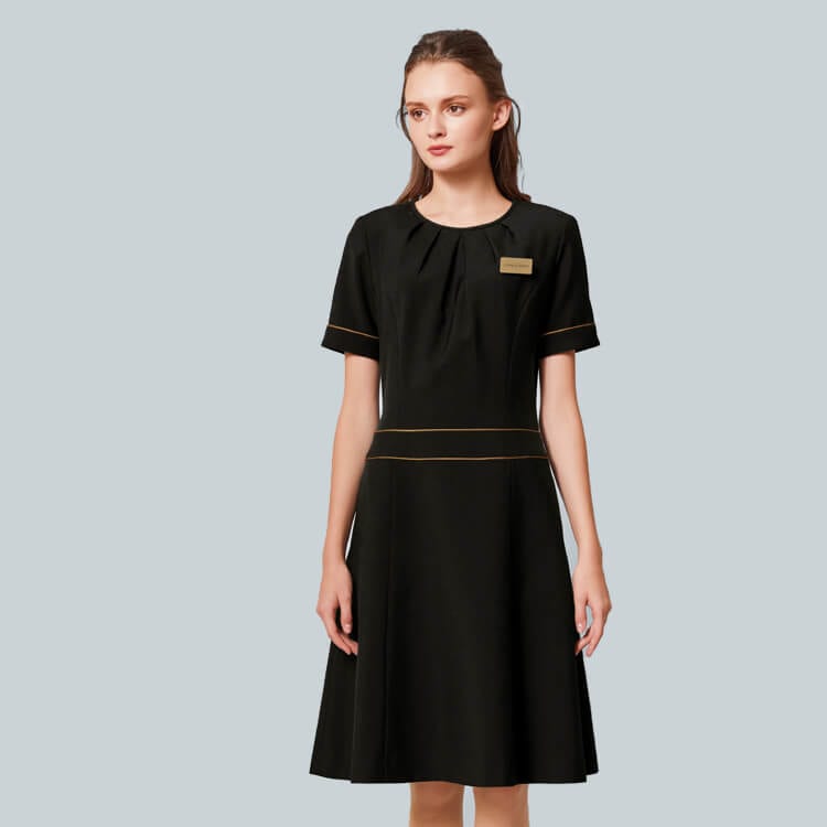 【エステ制服ワンピース】 ストレッチ＆制電  7～15号 / ブラック色