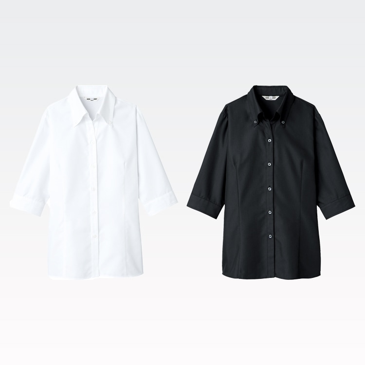 【レストランブラウス制服 7分袖】 レディースシャツ・ホワイト/ブラック  女性用業務シャツ
