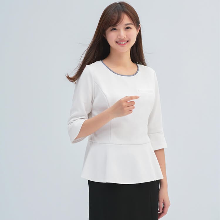 【事務服カットソー】７分袖・ストレッチイージーケア・防透け　SS～3L   3色  受付/接客業制服