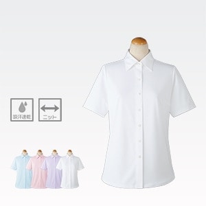 【事務服ブラウス半袖】 らくらくケア・ニット素材  透け防止  5～19号  4色 夏の女性用シャツ/セロリー (SEL3680)