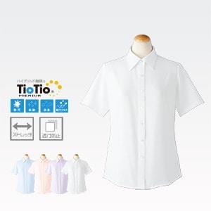 【事務服ブラウス 半袖】消臭素材・制菌加工  5～19号 サックス ピンク パープル ホワイト TioTio/セロリー (SEL3668)