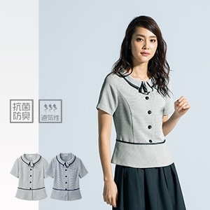 【事務服オーバーブラウス】 ボーダー柄  通気性抜群 制菌素材 5～23号 2色 TioTio/セロリー