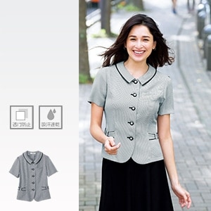 【事務服オーバーブラウス】 「高通気素材！」 透け防止　5～19号　黒グレー色/会社制服夏用