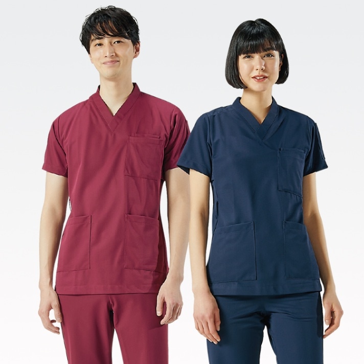 【スクラブ 男女兼用】 ポリ100％ 透け防止 吸汗速乾 S～３L 2１色 / 医療白衣ユニフォーム