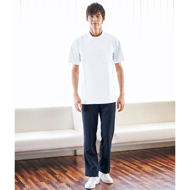 【医師 パンツ メンズ】 看護師ズボン 男性用・ストレート・透け防止 S～4L  ホワイト  ネイビー/ ドクター スラックス