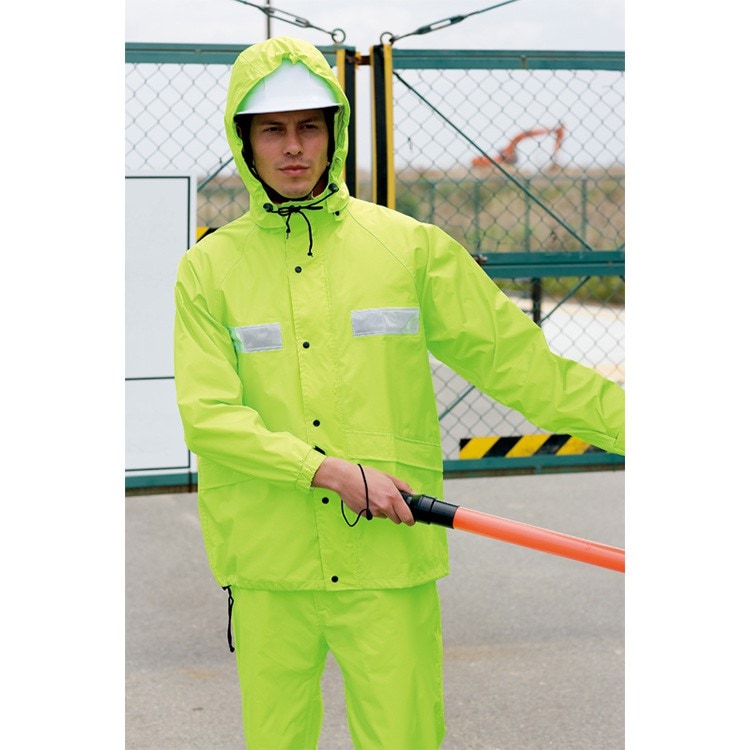 【レインウェア 上下セット】男女兼用 「薄手素材雨具」 フード取外し可 M～5L 3色  警備員雨合羽/防水作業服