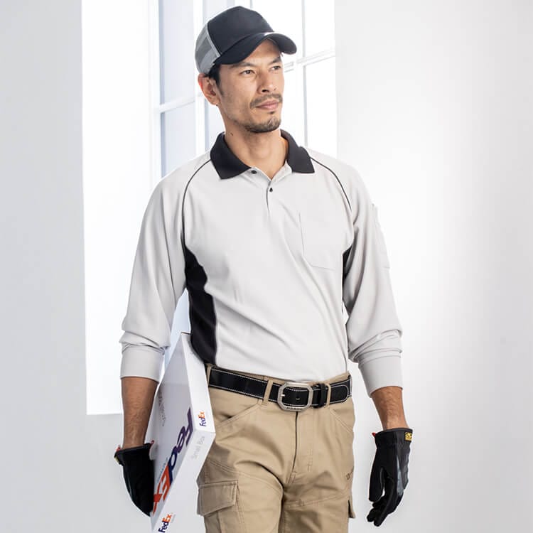 【ポロシャツ作業着 長袖】男女兼用「反射テープ付で視認性UP！」 S～5L 8色 作業服 / 運送会社ユニフォーム