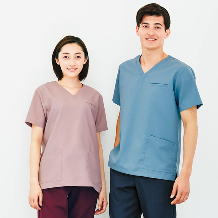【医療スクラブ　男女兼用】  ポリ100％ 制電 SS～４L  ドクター制服/ナース服