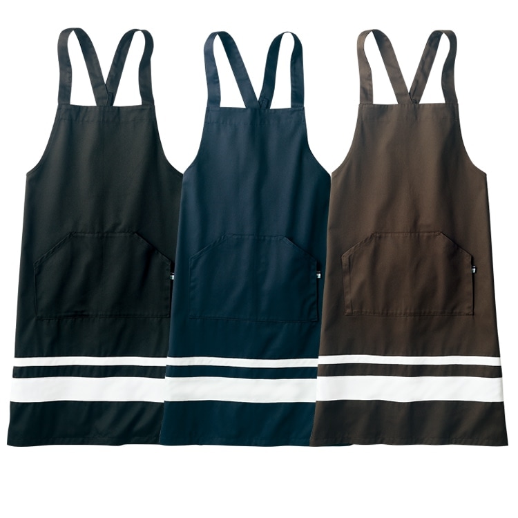 【エプロン制服】 X型胸当て ・ 前中心丈 87cm  店舗ユニフォーム (SUIBW5505)