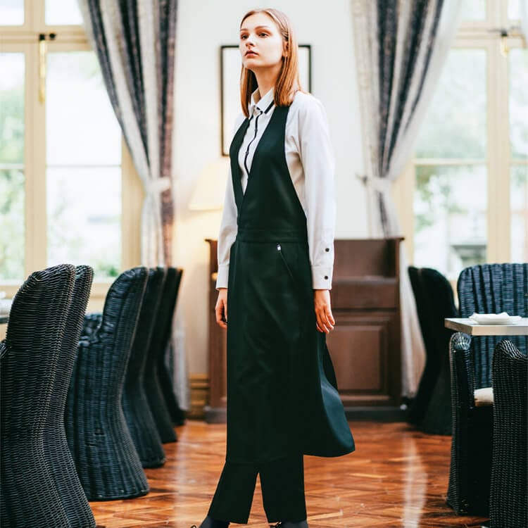 【エプロンドレス】 男女兼用  耐久性◎  防汚  S～L　黒色  ホール制服/レストラン/ソムリエ/飲食店ユニフォーム (SUIBW5501)