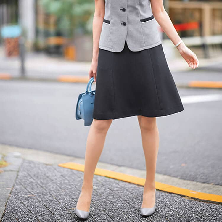 【事務服スカート 夏服】 54cm丈・3段カン付・速乾・家庭洗濯可 ネイビー ブラック 5～23号/会社制服