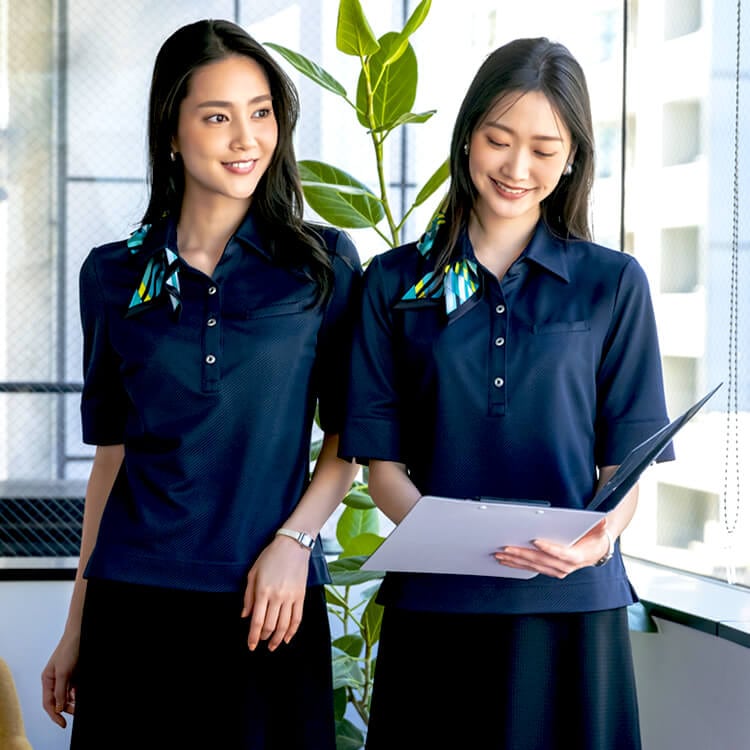 【事務服ポロシャツ】会社制服夏用「イージーケア素材」 ニット・SS～5L  2色 / オフィス制服