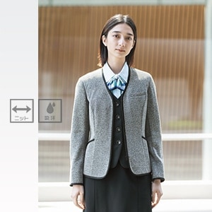 【事務服カーディガン】ストレッチニット「高級感あるツイード素材ジャケット」  5～19号