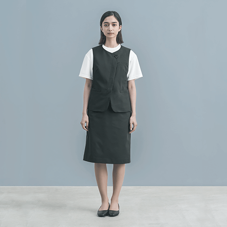 【事務服スカート 夏向き】 セミタイト・2wayストレッチ・静電気防止・ホームクリーニング/ネイビー  ブラック
