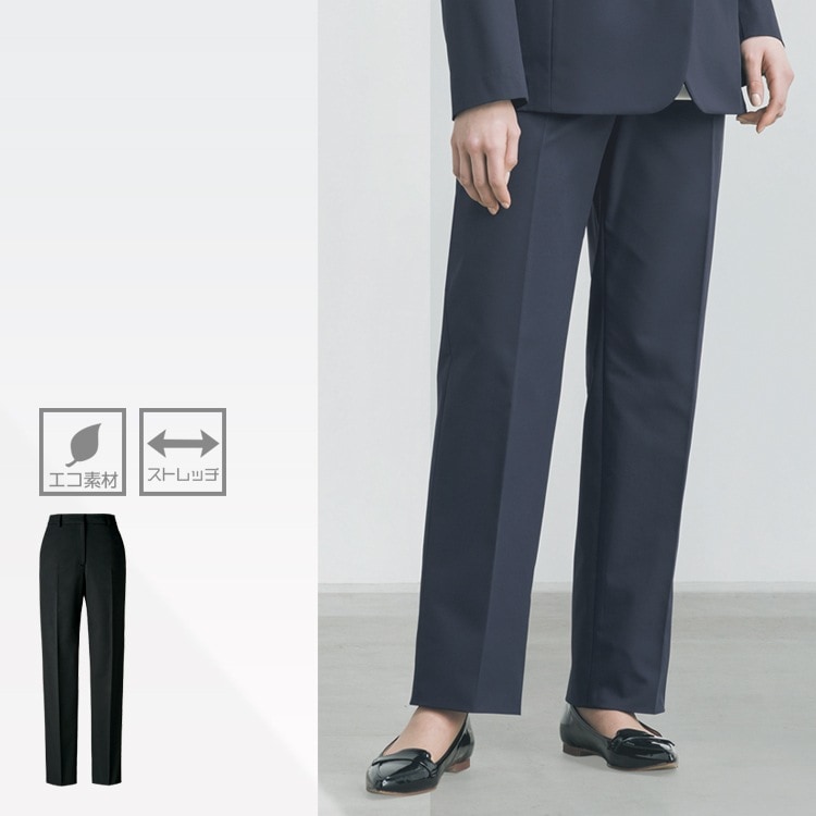 【事務服パンツ】 股上深い・ニット素材・2WAYストレッチ、吸汗速乾、湿度コントロール、UVカット  ホテル/会社制服