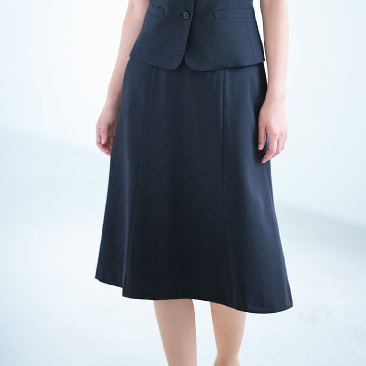 【事務服スカート 夏服】 ウエストゴム （59cm丈・家庭洗濯可） 5～23号 ネイビー ベージュ/オフィスユニフォーム