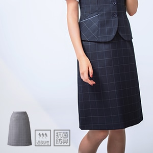 【事務服スカート 夏服】 「高通気素材」 Aライン・ウインドーペン　（56cm丈・家庭洗濯可） 5～23号/会社制服　
