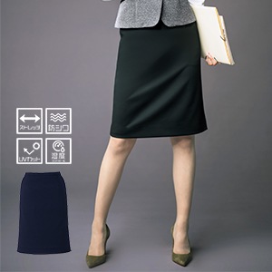 【事務服スカート セミタイト】enjoy・オールシーズン素材・ニットストレッチ「シワになりにくい」5～23号 ブラック/ネイビー