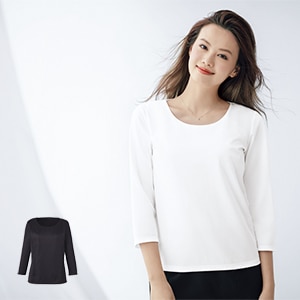 【カットソー制服 七分袖】 2WAYストレッチ・レディースインナー SS～3L ブラック/ホワイト