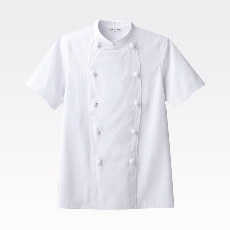 【コックコート半袖 綿100%】男女兼用・組紐ボタン・厨房白衣 S ～ 5L / 飲食店ユニフォーム