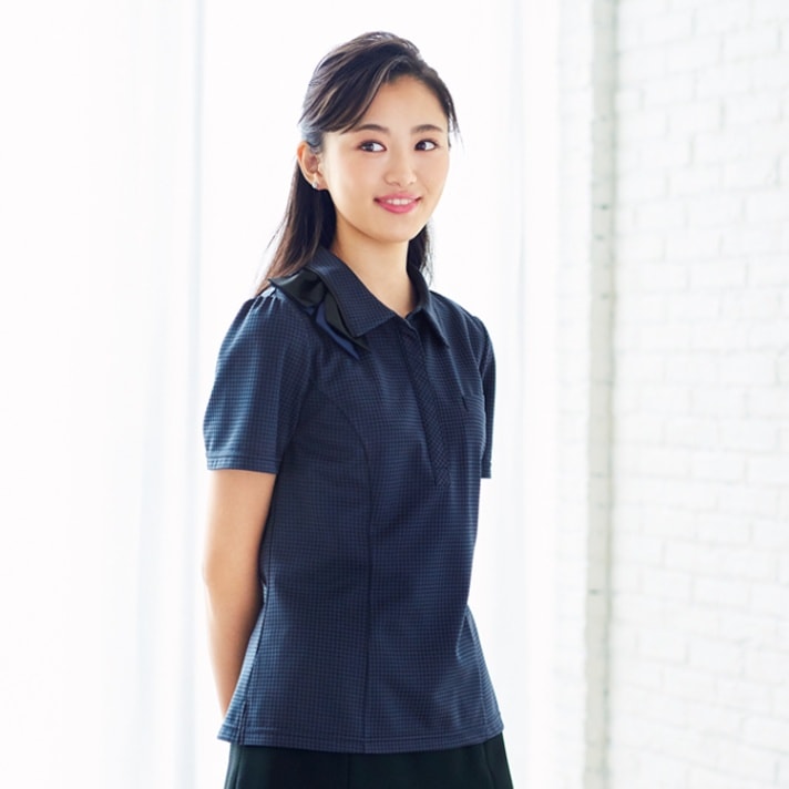 【事務服ポロシャツ】夏用会社制服 「汗染み防止素材」 ニット  5～21号　ベージュ  ブルー　ネイビー