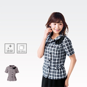 【事務服オーバーブラウス リボン付】会社制服夏服・防透け・消臭  5～21号　2色 / オフィスユニフォーム