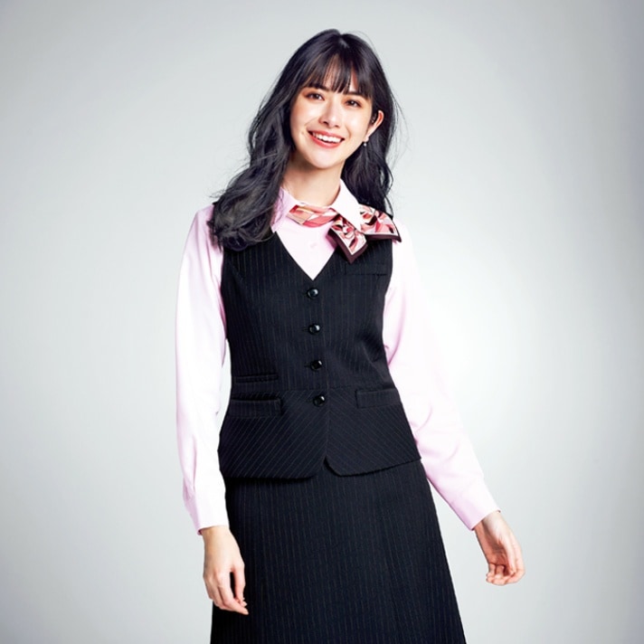 【事務服ベスト】オールシーズン素材・オフィス制服・ストライプ柄 家庭洗濯可 5～21号 2色 / 会社制服 (BOMAV1270)