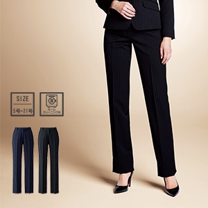 【事務服パンツ 後ろゴム】 会社制服・家庭洗濯可 5～21号 ネイビー/ブラック (BOMAP6245)