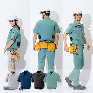 【空調服用 半袖作業着】 男女兼用・消臭ストレッチ・軽量 SS～6L　4色 /ブルゾンのみ