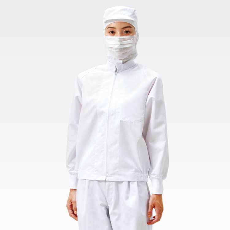 【食品工場作業着ブルゾン 男女兼用】 「体毛落下防止」 制電・HACCP  SS～6L 3色 / 給食調理衛生白衣　