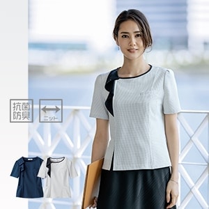 【事務服オーバブラウス】 抗ウイルス加工・吸汗速乾・高通気性 （家庭洗濯可）5号～23号 TioTio/セロリー