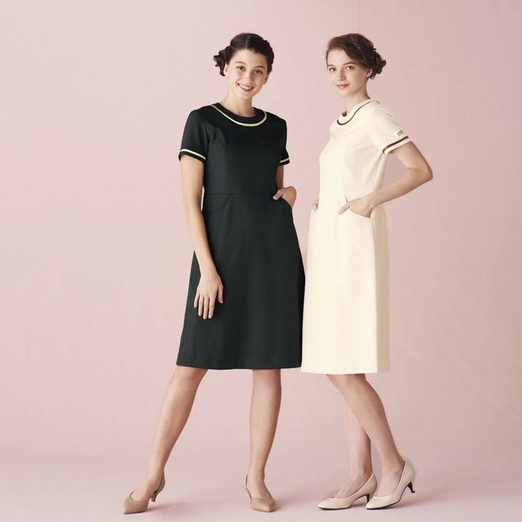 【エステユニフォーム ワンピース】透け防止・ストレッチ・工業洗濯可・赤SEKマーク認証　SS～3L 3色 / ミシェルクラン