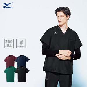 【ミズノ スクラブ】 MIZUNO・男女兼用・抗ウイルス・ストレッチ 吸汗速乾・制電 　SS～3L 4色　看護ウェア/医師ユニフォーム