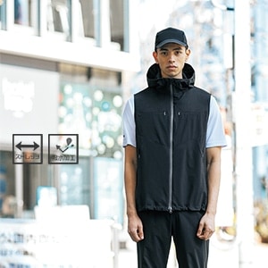 【作業ベスト ストレッチ】男女兼用・撥水「背中ポケット付き」イージーケア SS～5L  ブラック色  清掃員作業服/配達員ユニフォーム