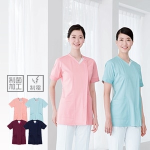 【ナースウェア スクラブ】看護師 レディース・抗菌制電・防汚吸水・医療白衣 S～EL 4色/ナガイレーベン
