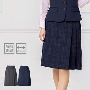 【事務服ゴムスカート】ウエスト後ろゴム・オールシーズン・チェック柄 丈56㎝ 抗菌防臭 ストレッチ  5～21号　グレイ/ネイビー (BOMAS2330)