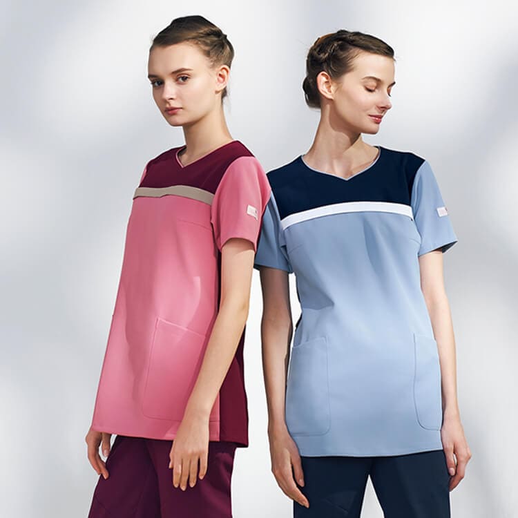 【スクラブレディース ワコール】 袖ゴム入り　吸水拡散素材 イージーケア S～4L 3色　歯科助手制服/クリニックユニフォーム