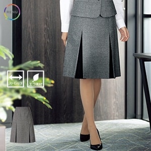 【事務服スカート】ウエストゴム・ストレッチ 抗菌防臭素材・丈56㎝（9号） 5～21号/グレー色 (BOMAS2335)