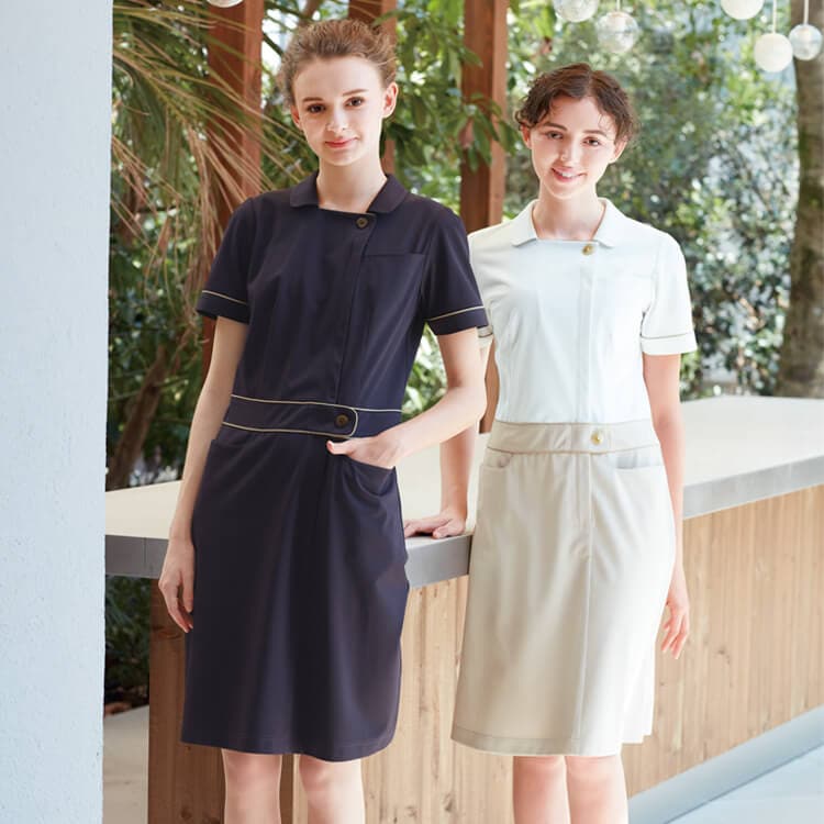 【エステサロン制服】 ナース服ワンピース・透け防止 抗菌加工 制電 防汚 吸水  S～EL 3色 ナガイレーベン