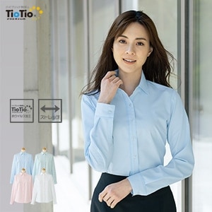 【事務服長袖ブラウス】 抗菌・抗ウイルス　 ポリ100％ 5～23号　4色　TioTio/セロリー (SEL3711)