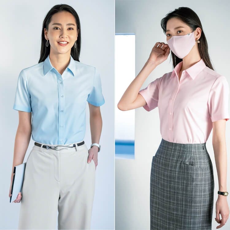 【事務服ブラウス 半袖】 抗菌・抗ウイルス　ポリ100％ 5～23号　4色　TioTio/セロリー (SEL3712)