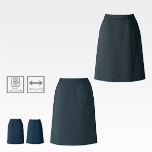 【事務服スカート 選べる2つのタイプ】 後ろゴム Aライン or セミタイト  丈55㎝ ストレッチ （家庭洗濯可）5～21号 2色