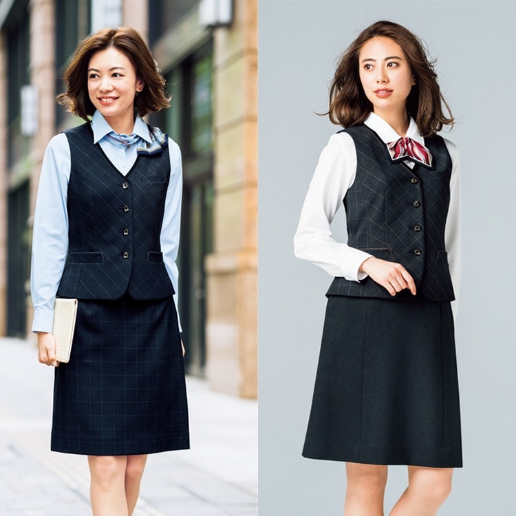 ENJOY 事務服 ベスト＆Aラインスカート セット 13号 ブラック 事務服ベスト＆スカートの通販－ 上下セットアップ・おしゃれ会社制服