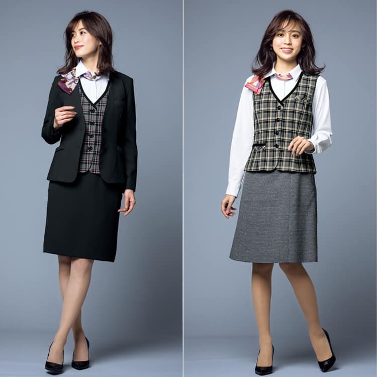 事務服上下セットの通販－ チェック柄ベスト＆スカート・会社制服に