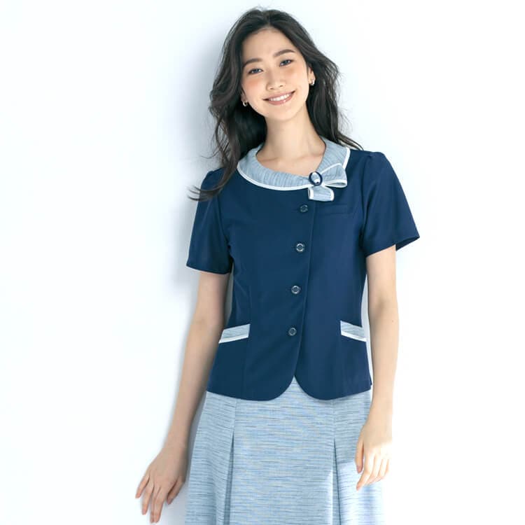 【事務服オーバーブラウス】 会社制服夏服 ・ 抗ウイルス 消臭 抗菌 防汚 ニット素材 5～23号 TioTio/セロリー