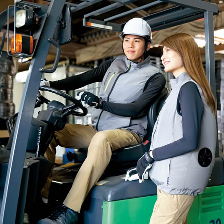 【空調服セット7.2V】保冷剤ポケット付き「ベスト＆バッテリーファン」撥水素材  SS～6L　グレー・ネイビー・チャコール/ファン付き作業着