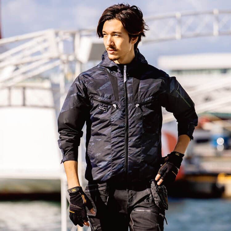 【空調風神服用 作業着長袖】保冷剤用ポケット「衣服内に熱がこもりにくい」フード付き・遮熱素材・S～5L 5色 / ブルゾンのみ