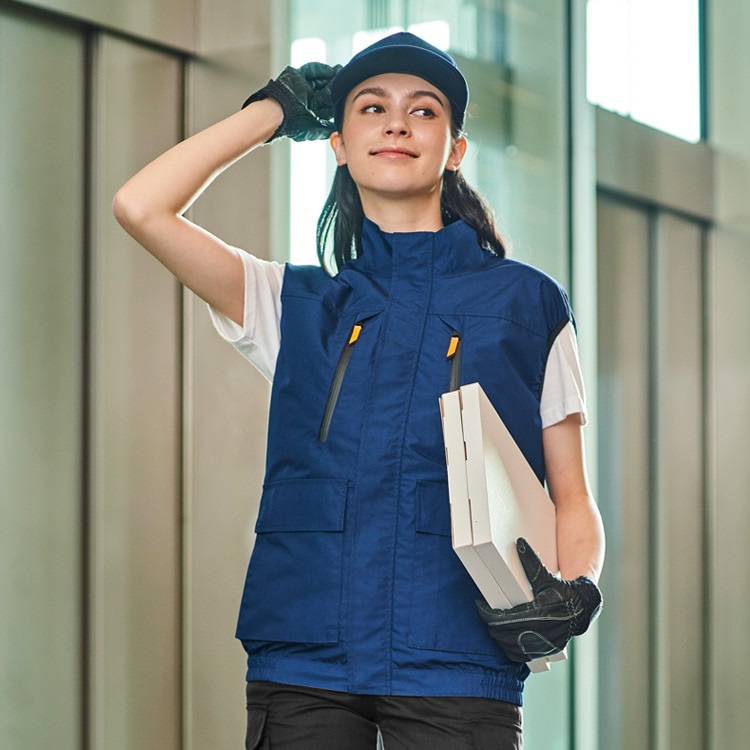 【空調風神服用 ベスト】 撥水・UVカット・M～5L  ネイビー・シルバー / 作業着のみ　 (SAEKF92192)