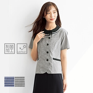 【事務服オーバブラウス】 夏用会社ユニフォーム ・ 制菌加工・UVカット（家庭洗濯可）5号～25号 2色